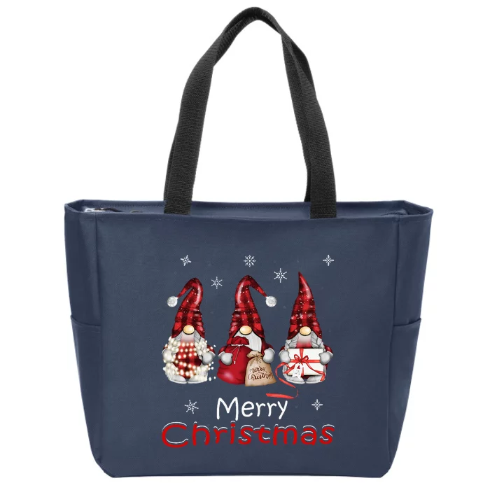 Gnome Family Christmas For Buffalo Plaid Zip Tote Bag