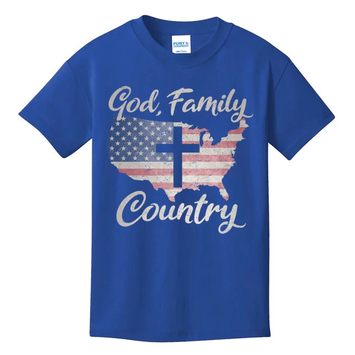 God Family Country Christian Cross Vintage Usa American Flag Great Gift Kids T-Shirt