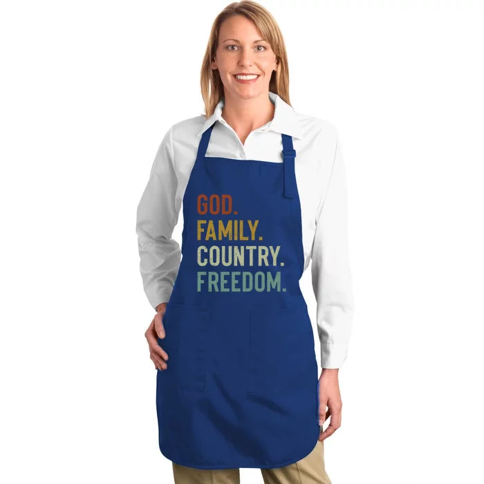 God Family Country Freedom Retro Patriotic Christian Values Cool Gift Full-Length Apron With Pocket