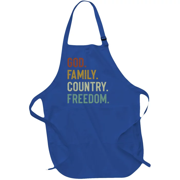 God Family Country Freedom Retro Patriotic Christian Values Cool Gift Full-Length Apron With Pocket