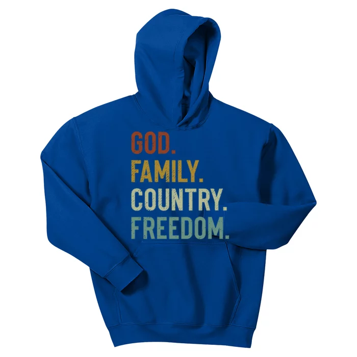 God Family Country Freedom Retro Patriotic Christian Values Cool Gift Kids Hoodie