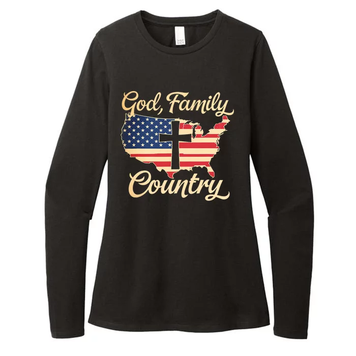 God Family Country Faith Cross Usa Patriotic Womens CVC Long Sleeve Shirt