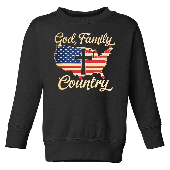 God Family Country Faith Cross Usa Patriotic Toddler Sweatshirt