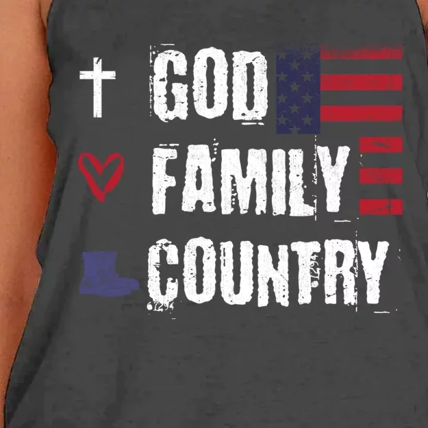 God Family Country Patriotic Veteran Soldier Memorial Day Gift Women's Knotted Racerback Tank