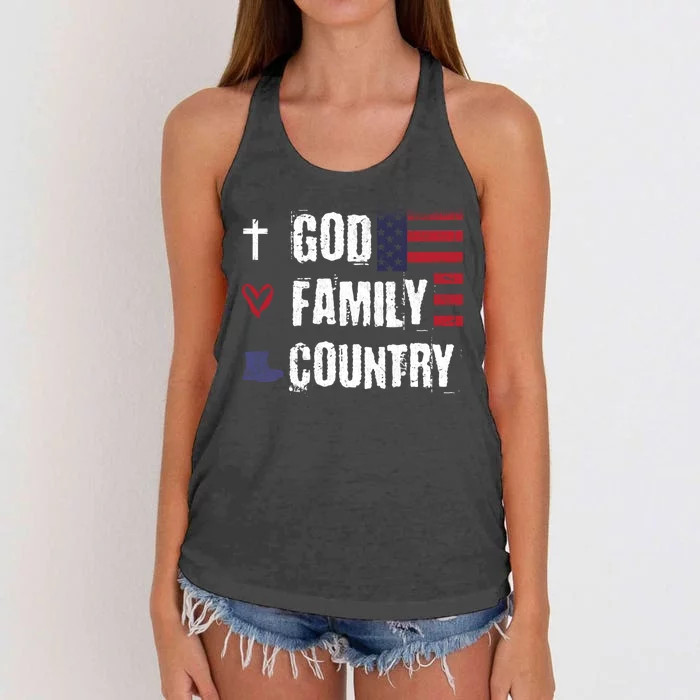 God Family Country Patriotic Veteran Soldier Memorial Day Gift Women's Knotted Racerback Tank