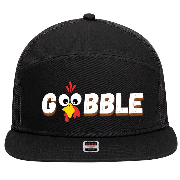 Gobble Funny Cute Turkey Face Cute Turkey Family Thanksgiving Thanksgivings 7 Panel Mesh Trucker Snapback Hat