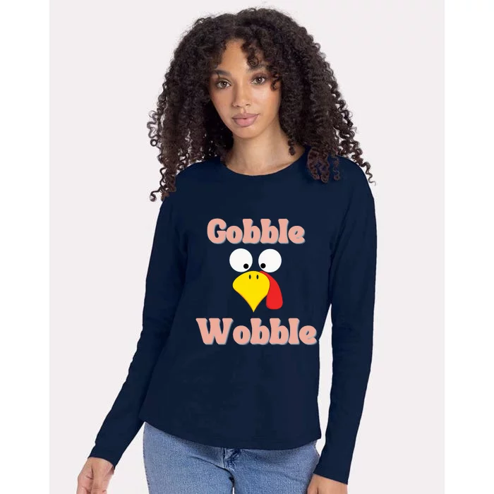 Gobble Funny Cute Turkey Face Cute Turkey Family Thanksgiving Thanksgivings Womens Cotton Relaxed Long Sleeve T-Shirt