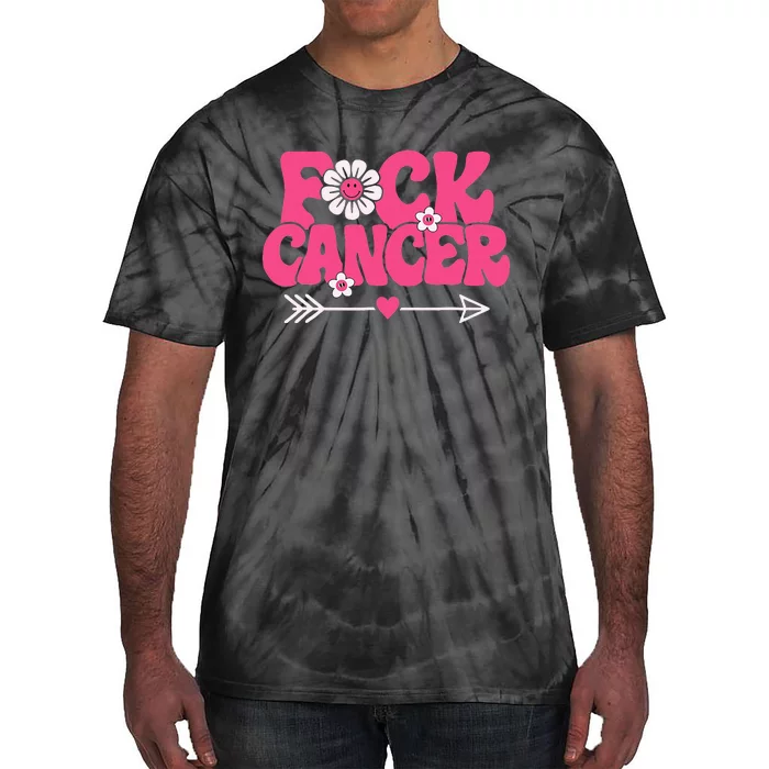 Groovy Fck Cancer I Hate Cancer Breast Cancer Awareness Tie-Dye T-Shirt