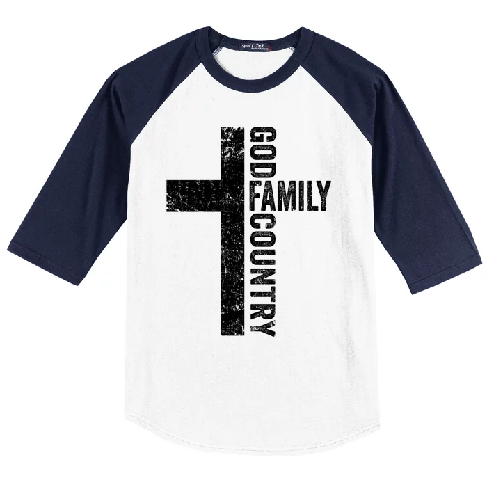 God Family Country Gift Patriotic Freedom Christian Faith Cross Gift Baseball Sleeve Shirt