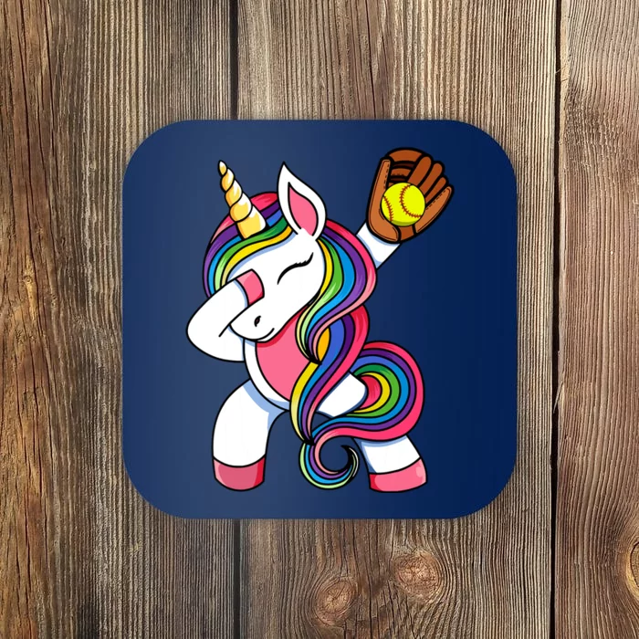 Girl Funny Dabbing Softball Unicorn Apparel Dab Coaster