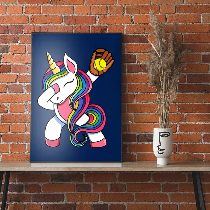 Girl Funny Dabbing Softball Unicorn Apparel Dab Poster