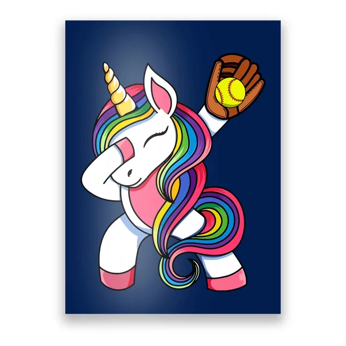 Girl Funny Dabbing Softball Unicorn Apparel Dab Poster