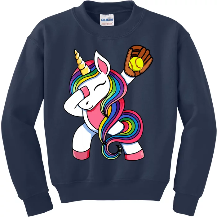 Girl Funny Dabbing Softball Unicorn Apparel Dab Kids Sweatshirt