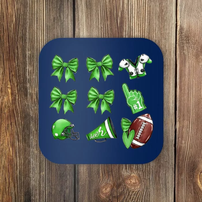 Green Football Design Touchdown Season Coquette Football Coaster