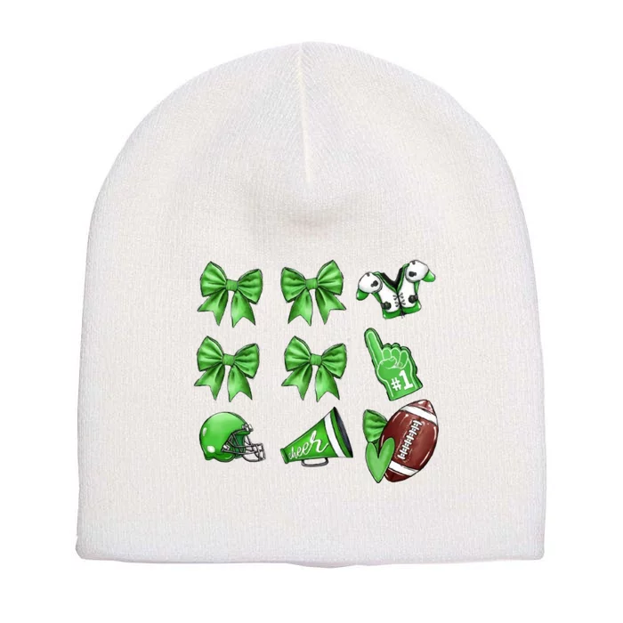 Green Football Design Touchdown Season Coquette Football Short Acrylic Beanie