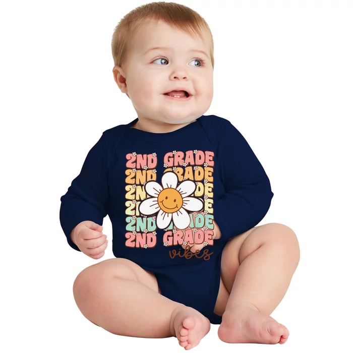 Groovy First Day Of School 2nd Grade Vibes Back To School Baby Long Sleeve Bodysuit