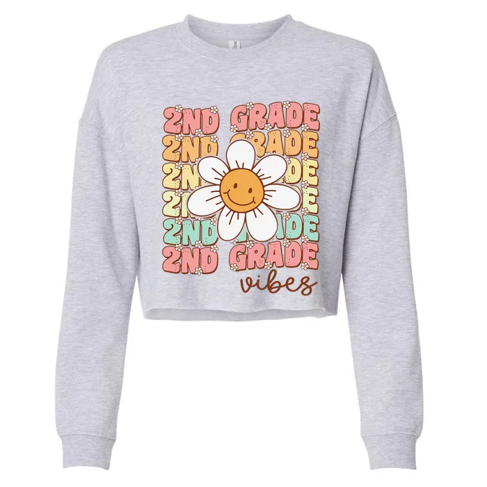 Groovy First Day Of School 2nd Grade Vibes Back To School Cropped Pullover Crew