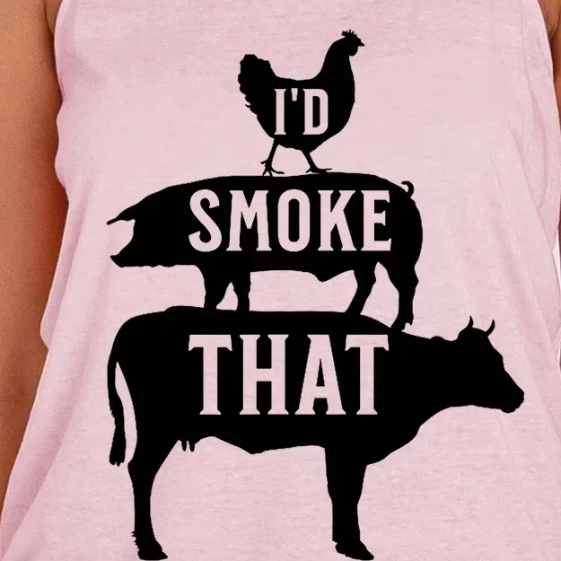 Grilling Funny Dad ID Smoke That Smoker Grill Master Bbq Women's Knotted Racerback Tank