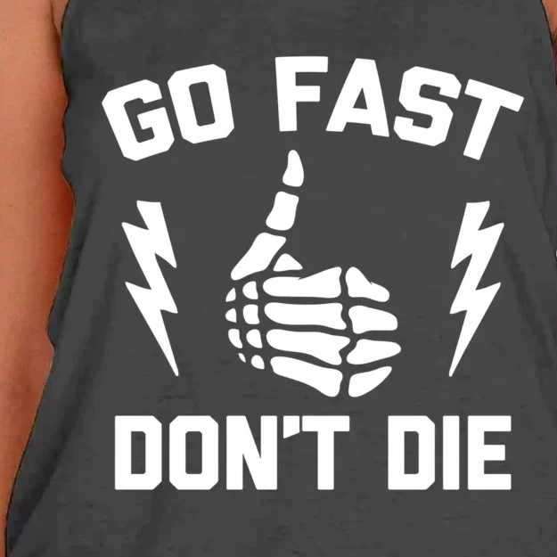 Go Fast, Don't Die funny race car dirt bike racing Women's Knotted Racerback Tank