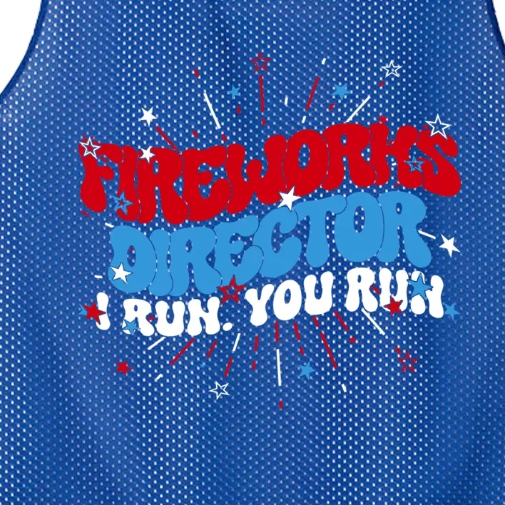 Groovy Fireworks Director I Run 4th Of July Fourth Funny Gift Mesh Reversible Basketball Jersey Tank