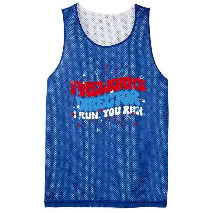 Groovy Fireworks Director I Run 4th Of July Fourth Funny Gift Mesh Reversible Basketball Jersey Tank