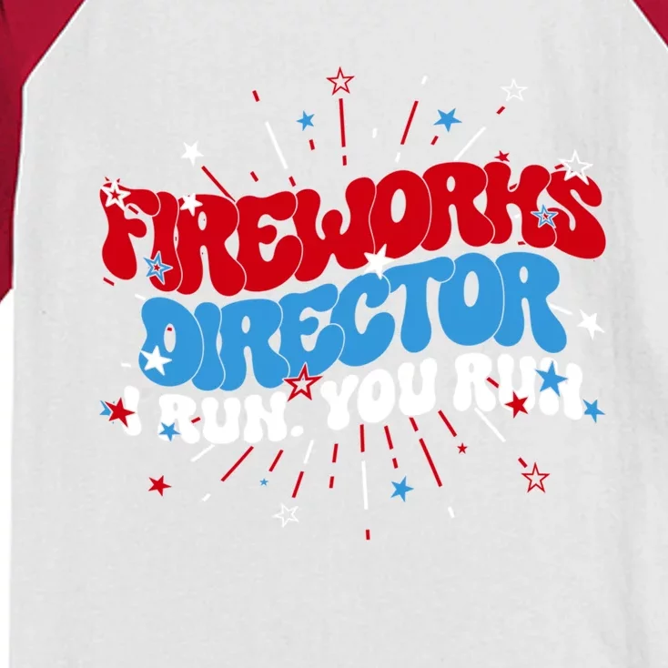 Groovy Fireworks Director I Run 4th Of July Fourth Funny Gift Kids Colorblock Raglan Jersey