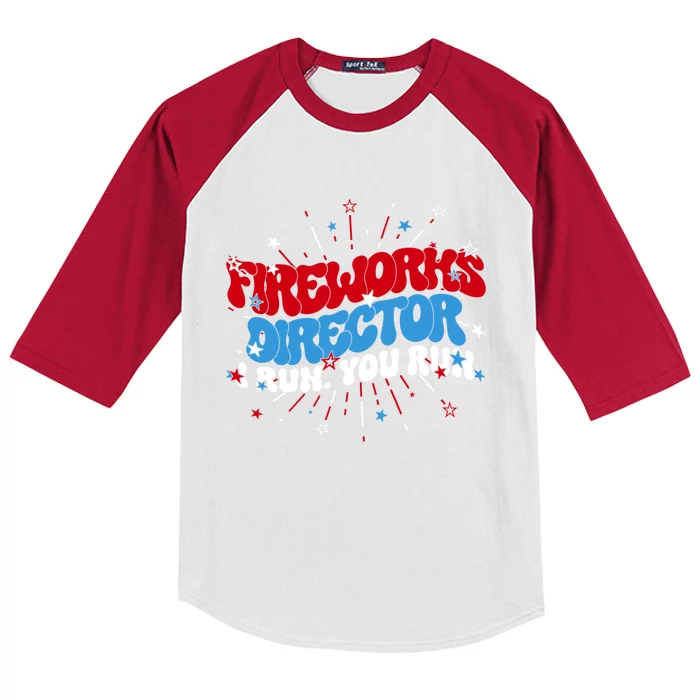 Groovy Fireworks Director I Run 4th Of July Fourth Funny Gift Kids Colorblock Raglan Jersey