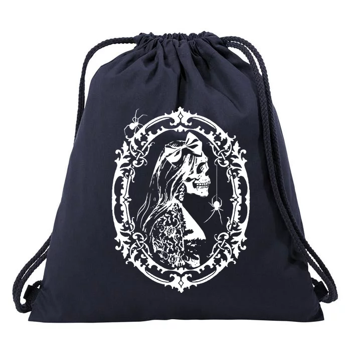 Gothic Frame Death Portrait With Skull And Spiders Drawstring Bag