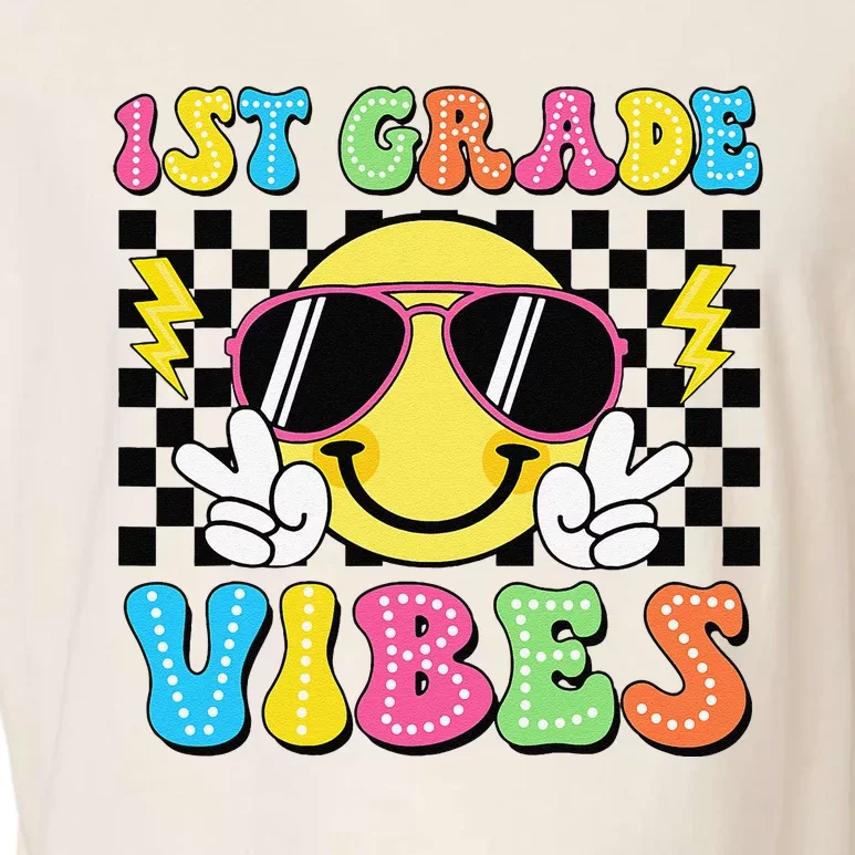 Groovy First Day Of School 1st Grade Vibes Back To School Garment-Dyed Women's Muscle Tee