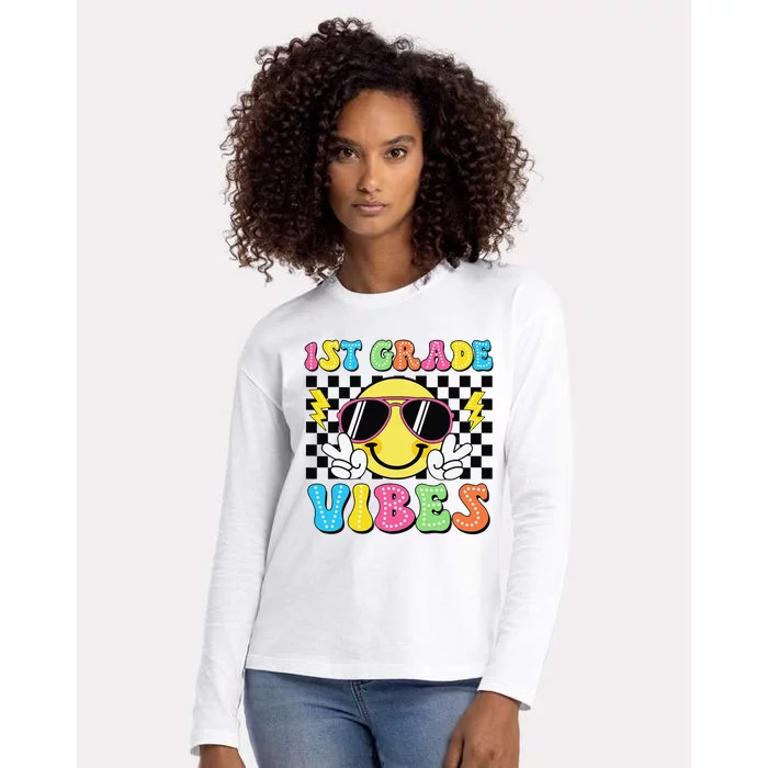 Groovy First Day Of School 1st Grade Vibes Back To School Womens Cotton Relaxed Long Sleeve T-Shirt