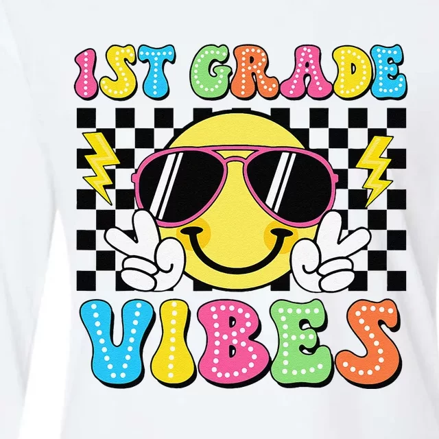 Groovy First Day Of School 1st Grade Vibes Back To School Womens Cotton Relaxed Long Sleeve T-Shirt