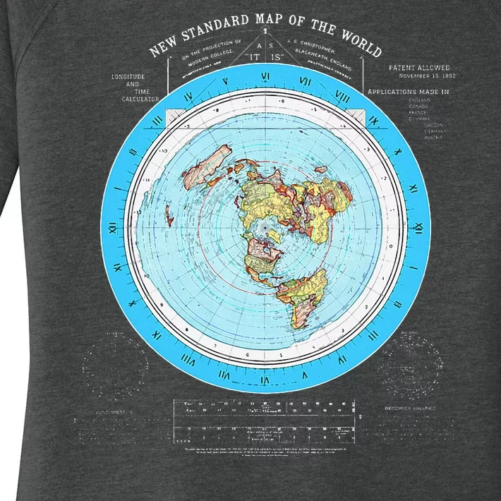 Gleason Flat Earth Map Blue Flat Earth Map Flat Earth Women's Perfect Tri Tunic Long Sleeve Shirt