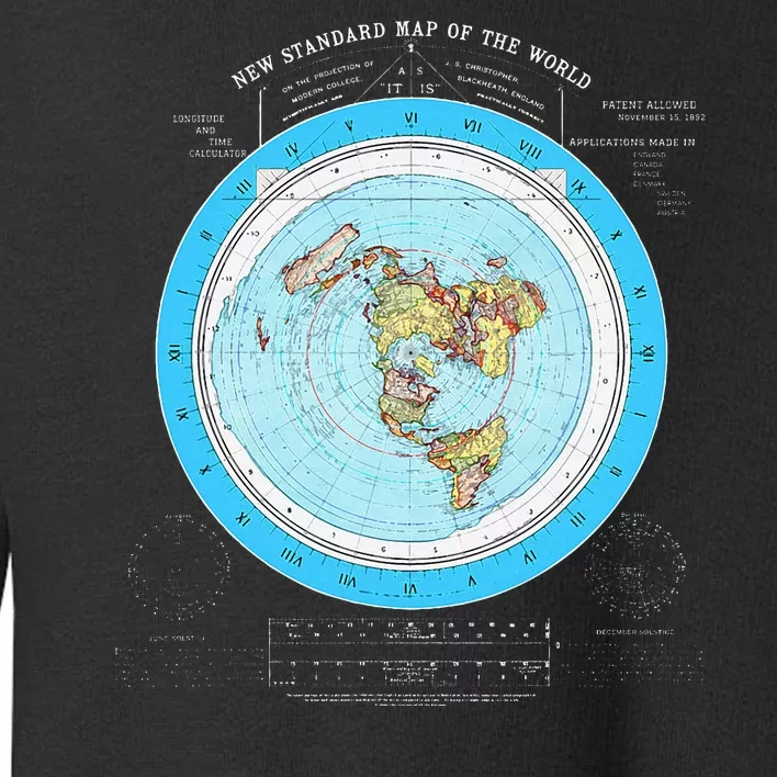 Gleason Flat Earth Map Blue Flat Earth Map Flat Earth Toddler Sweatshirt