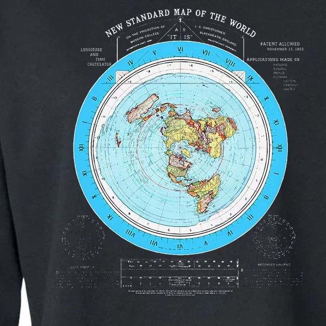 Gleason Flat Earth Map Blue Flat Earth Map Flat Earth Cropped Pullover Crew