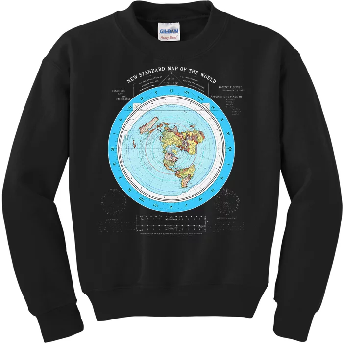 Gleason Flat Earth Map Blue Flat Earth Map Flat Earth Kids Sweatshirt