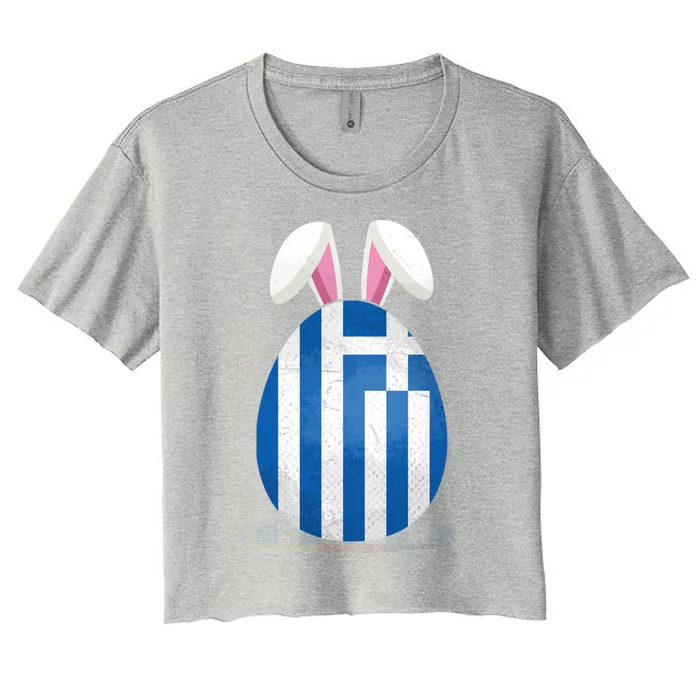 Greece Flag Egg Bunny Ears Greek Easter Sunday Gift Women's Crop Top Tee