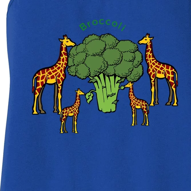 Giraffe Family Eating Broccoli Tree Women's Racerback Tank