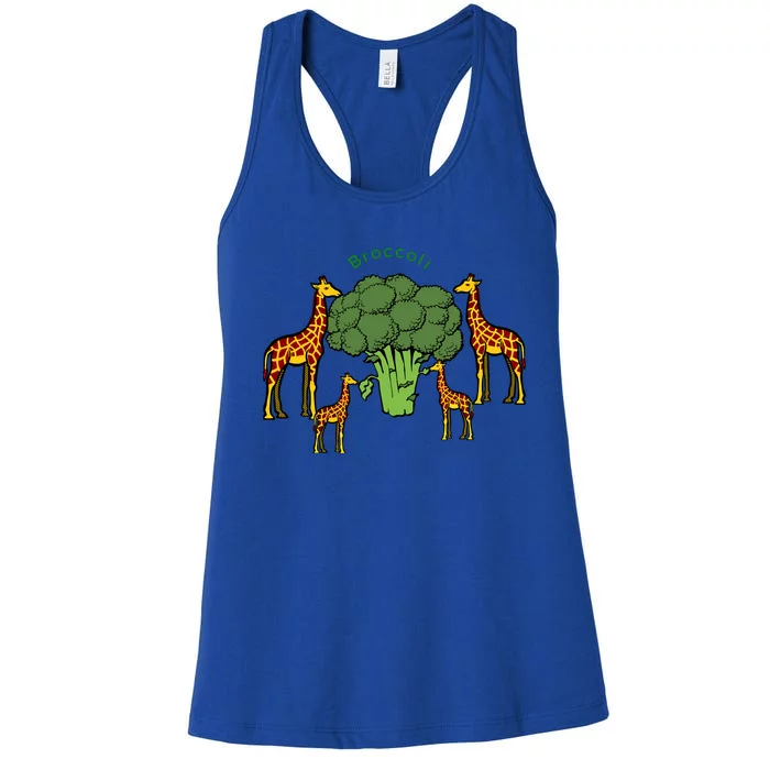 Giraffe Family Eating Broccoli Tree Women's Racerback Tank