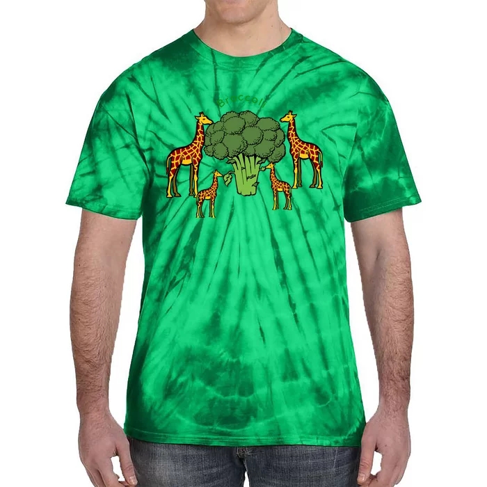 Giraffe Family Eating Broccoli Tree Tie-Dye T-Shirt