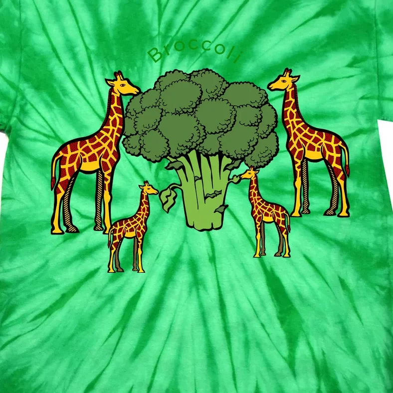 Giraffe Family Eating Broccoli Tree Tie-Dye T-Shirt