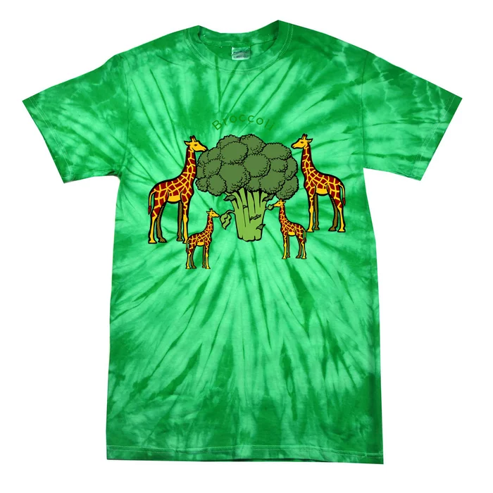 Giraffe Family Eating Broccoli Tree Tie-Dye T-Shirt