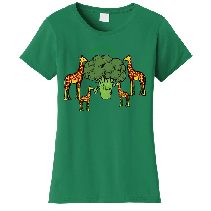 Giraffe Family Eating Broccoli Tree Women's T-Shirt