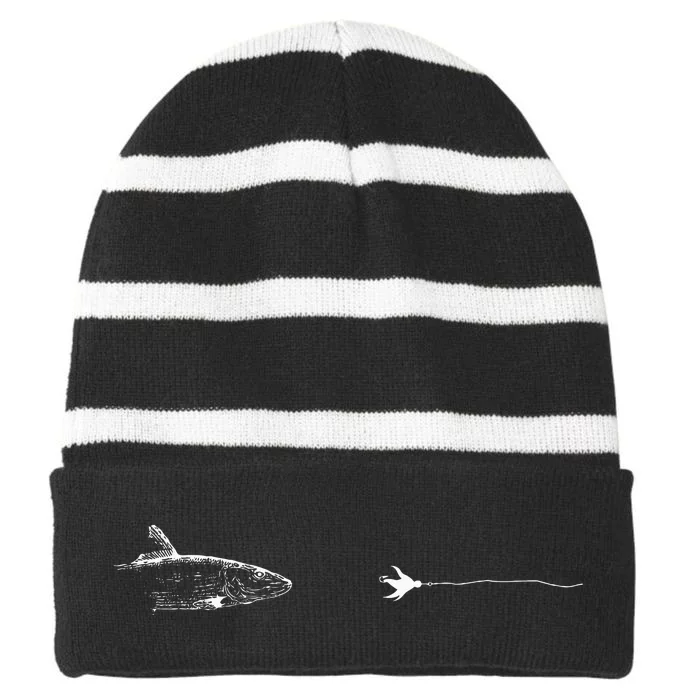 Graphic Fly Fishing Hook Line Fish Bonefish Striped Beanie with Solid Band