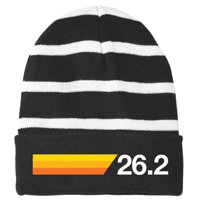 Gift For First Marathon 262 Marathoner Retro Runner Striped Beanie with Solid Band