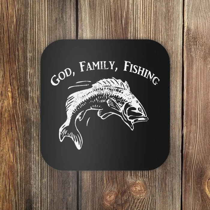 GOD FAMILY FISHING Christian Fisherman Bass Fish Graphic Coaster