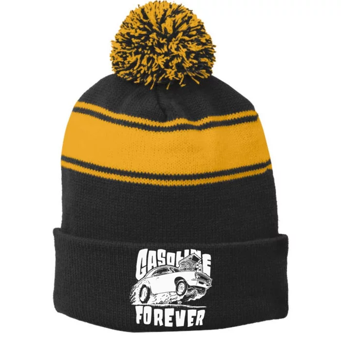 Gasoline Forever Funny Gas Cars Stripe Pom Pom Beanie