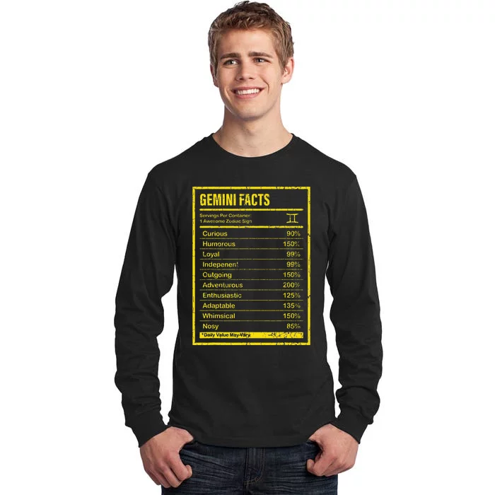 Gemini Facts For Wo Funny Zodiac Gift Tall Long Sleeve T-Shirt