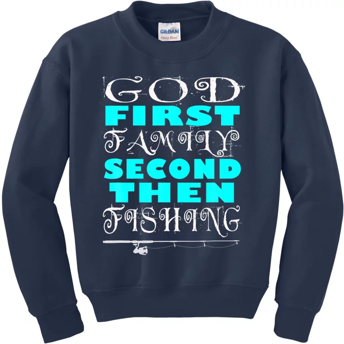 God First Family Second Hen Fishing Casual Gift Kids Sweatshirt