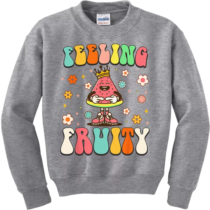 Groovy Feeling Fruity Watermelon Day Cute Fruit Lover Kids Sweatshirt