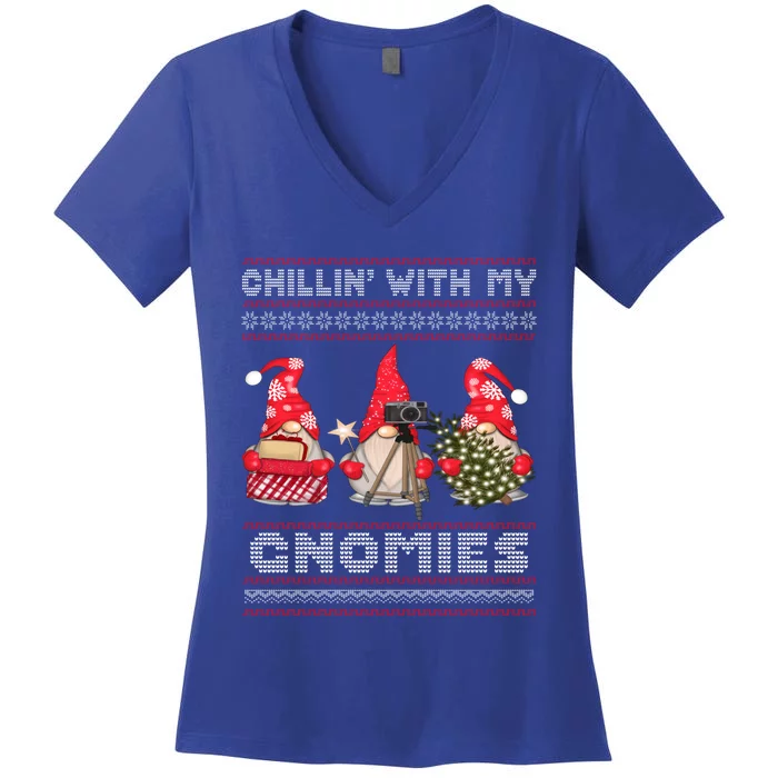 Gnome Family Funny Christmas Gift Chillin With My Gnomies Gift Women's V-Neck T-Shirt